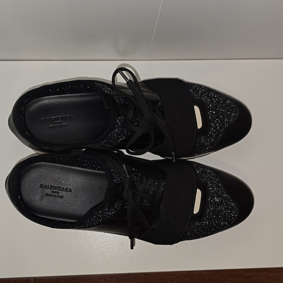AUTHENTIC Balenciaga Blck & SLVR Leather Race Runner size 39 sneakers iconic - Picture 1 of 12